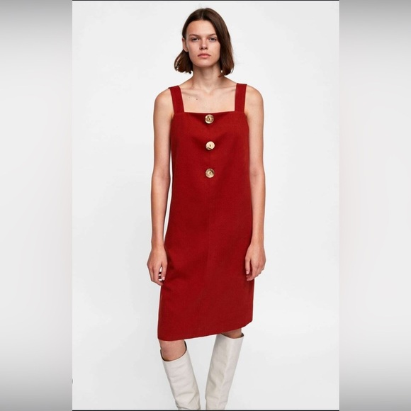 Zara Dresses & Skirts - ZARA RED STRAWBERRY BUTTONED WIDE STRAPS size S